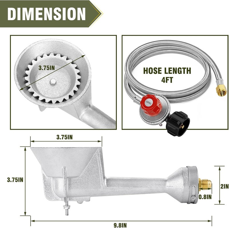 BestFire High Pressure Cast-Iron Propane Burner Head,Taper Burner Head with 20 PSIG Adjustable High Pressure Propane Regulator with Hose and Brass Fitting for Propane Burner Head for Cooking Outdoor - Image 3